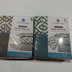 Comfort Bay Queen Sheet Set - Teal and Gray